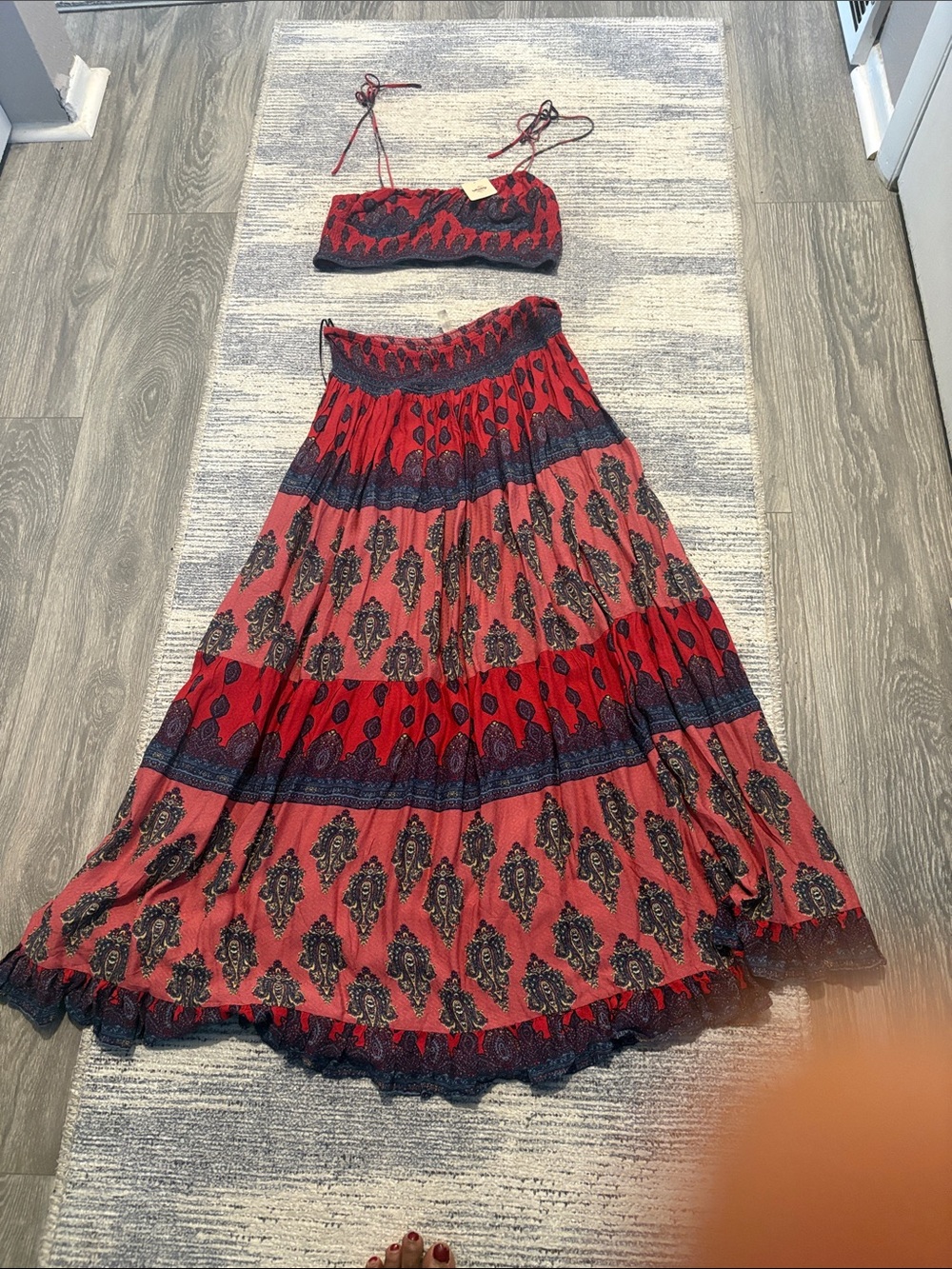 Free people Bohemian Red Patterned Maxi Skirt - Women's